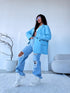 Oversize švarkas su juodomis rankovių sagomis - SOFT BLUE